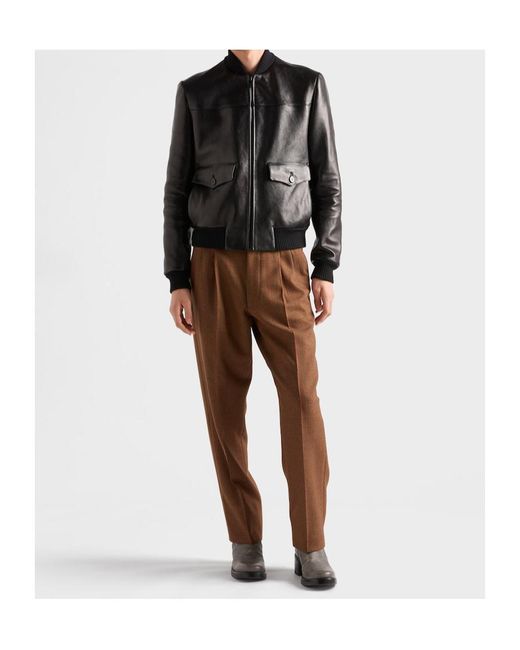 Prada Black Leather Bomber Jacket for men