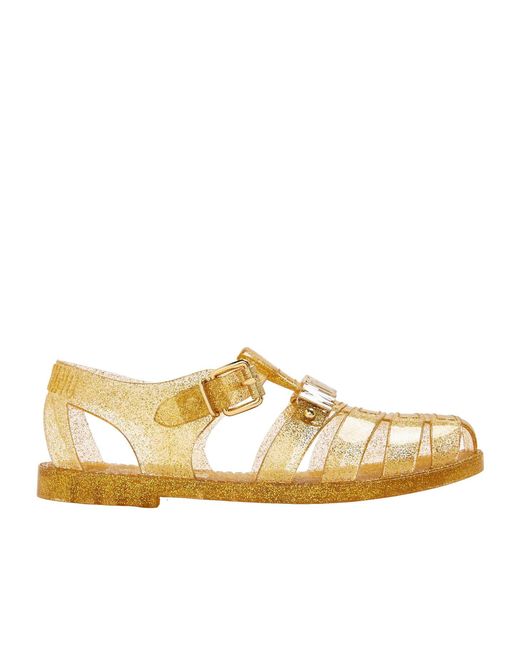 Moschino Metallic Shiny Flat Sandals