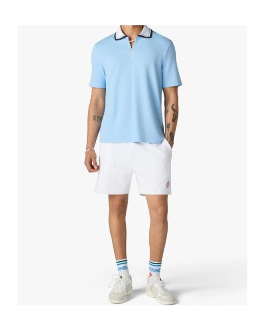 Casablanca Blue Zip-Piqué Polo Shirt for men