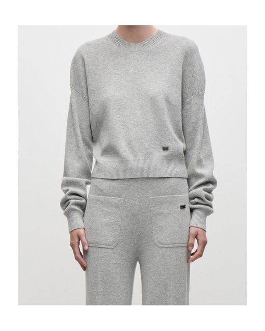 Victoria Beckham Gray Crew Neck Knitted Sweater