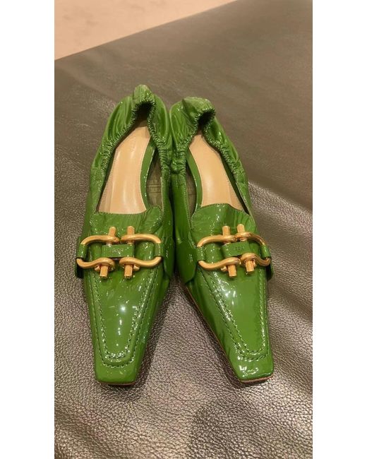 Bottega Veneta Green Logo Patent Leather High Heels