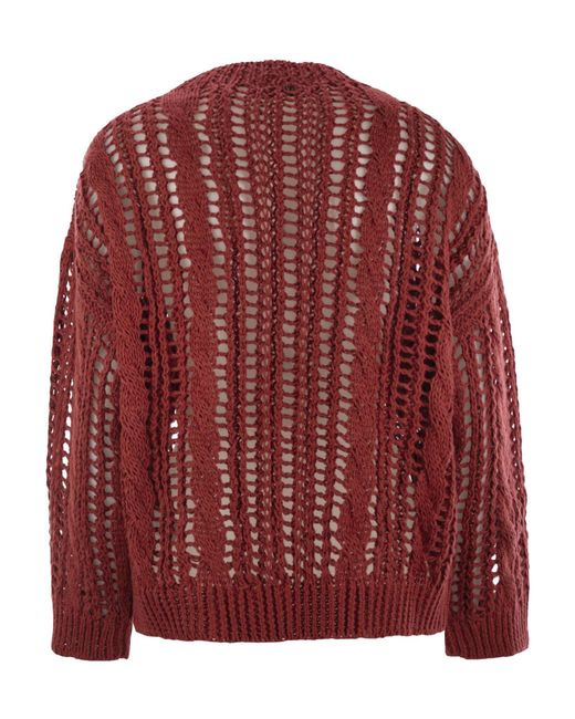 Brunello Cucinelli Red Cable & Mesh Jute And Cotton Jersey