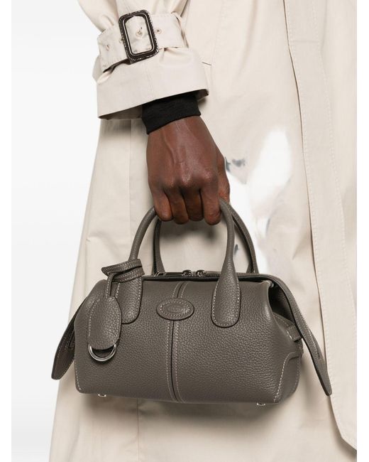 Tod's Gray Logo-Patch Pebbled Tote Bag