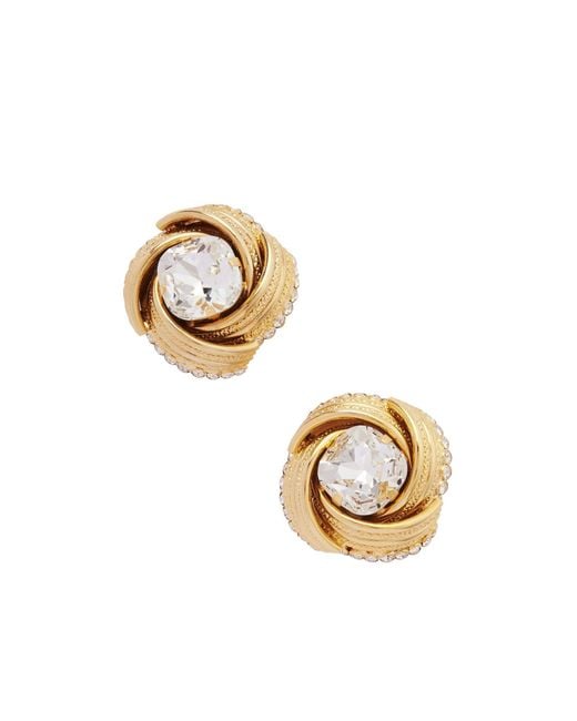 Alessandra Rich Metallic Torchon-Tone Crystal Clip Earrings