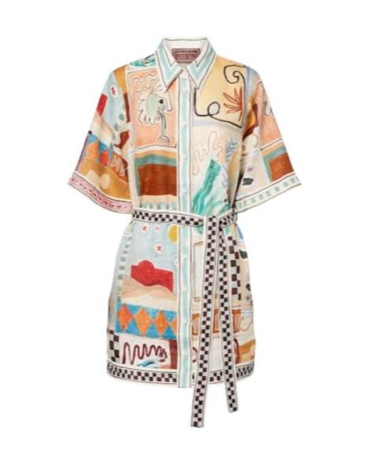 ALÉMAIS White X Lrnce Michelle Printed Linen Shirt Dress