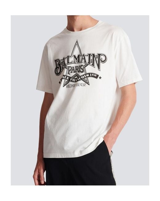 Balmain White Star T-Shirt for men