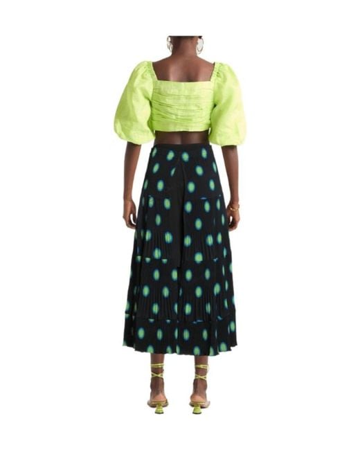 MM6 by Maison Margiela Green Polkadot Pleated Midi Skirt