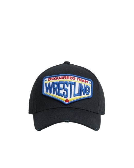 DSquared² Blue Logo Patch Distressed Baseball Cap for men