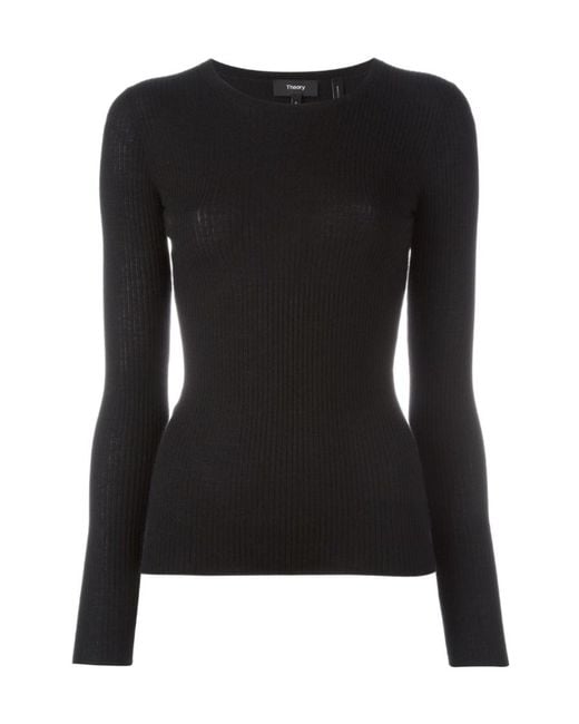 Theory Black Ribbed-Knit Slim-Fit Crewneck Jumper