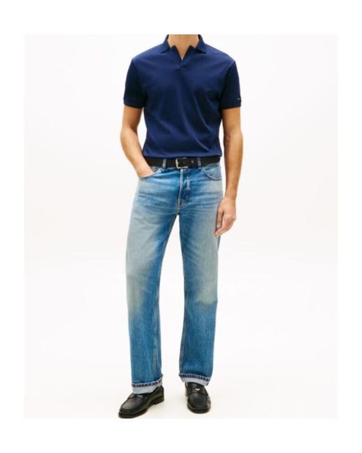Tommy Hilfiger Blue Ribbed-Trim Polo Shirt for men