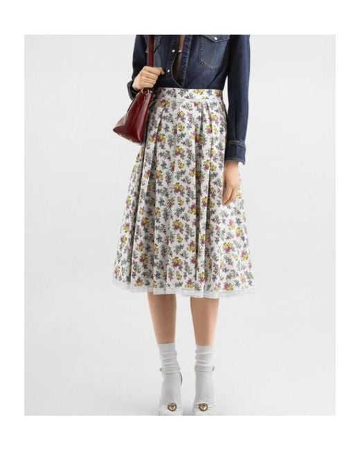 Dolce & Gabbana White Cotton-Blend Pleated Midi Skirt