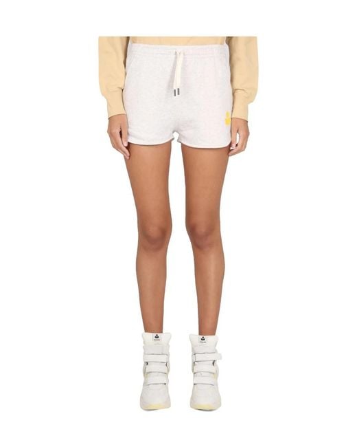 Isabel Marant White Isabel Marant Étoile Logo Printed Drawstring Shorts