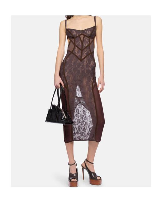 The Attico Purple The Lace Panelled Sleeveless Midi Dress