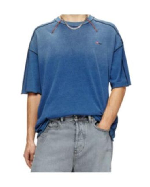 DIESEL Blue Logo Embroidered Crewneck T-Shirt for men