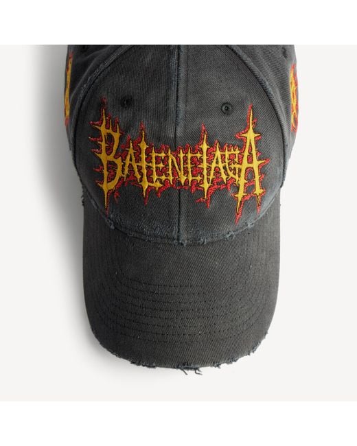 Balenciaga Black Logo Distressed Baseball Cap for men