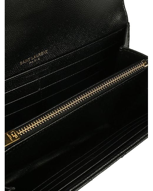 Saint Laurent Black Grain De Poudre Monogram Wallet