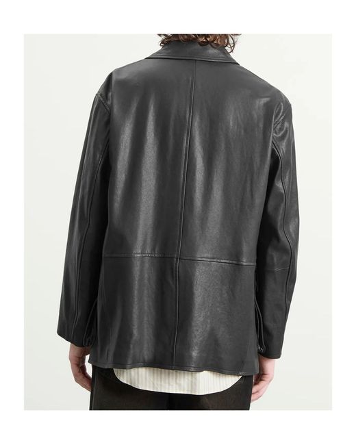 Auralee Gray Buttoned Leather Jacket for men