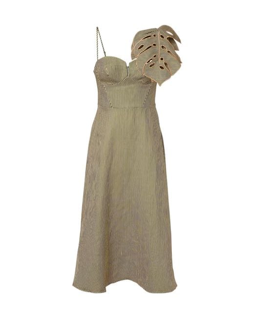 Farm Rio Natural Striped Monstera Linen Midi Dress