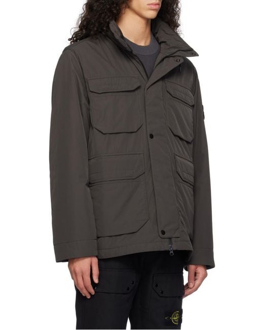 Stone Island Gray Compass-Badge Funnel Neck Puffer Jacket for men
