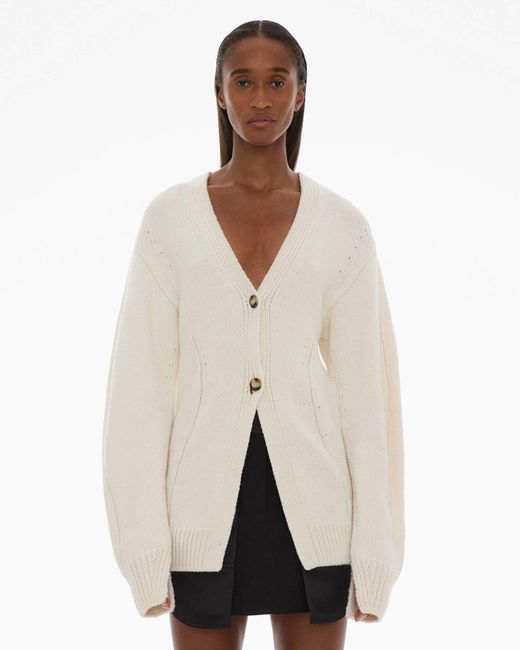 Helmut Lang White V-Neck Button-Up Cardigan