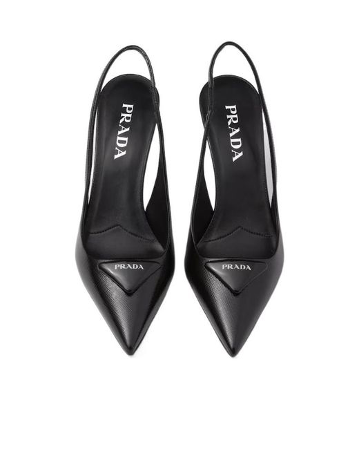 Prada Multicolor Logo Plaque Pointed-Toe Slingback Pumps