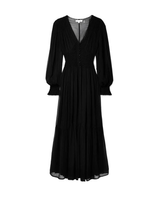LoveShackFancy Black Evalina Smocked Chiffon Maxi Dress