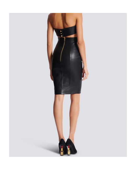 Balmain Black Strapless Lambskin Dress