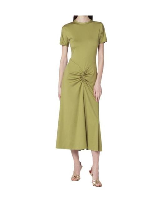Victoria Beckham Green Gathered Waist Midi Dress With Knotted Detail