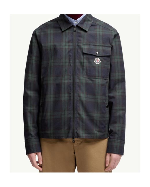 Moncler Blue Checkered Collared Zip-Up Jacket for men