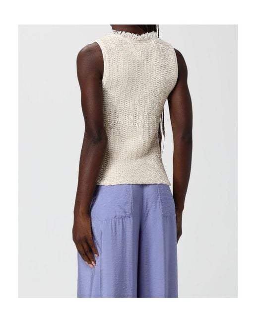 Emporio Armani Natural Frayed-Neck Knitted Top
