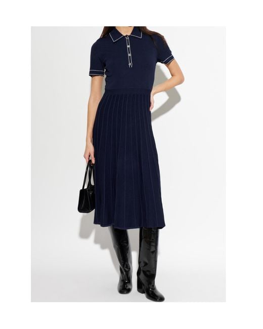 MICHAEL Michael Kors Blue Stretch Knit Polo Midi Dress