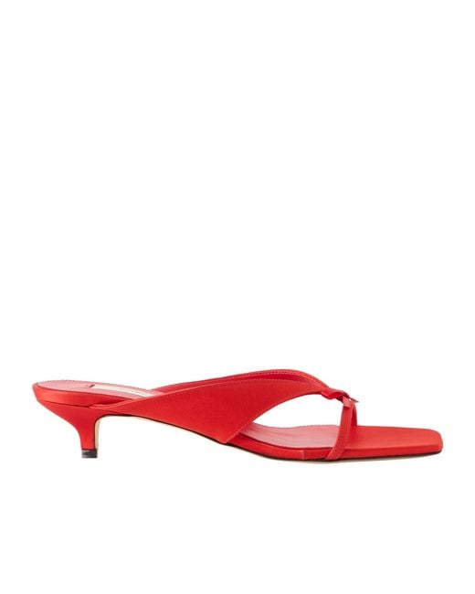 Totême Red Bow-Decorated Satin High-Heeled Sandals