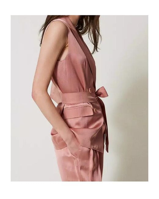 Twinset Pink Satin Belted Blazer