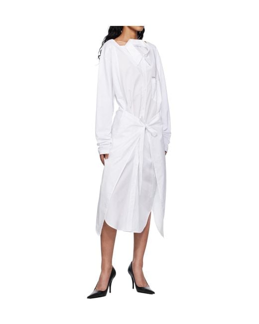 Pushbutton White Long-Sleeved Dress