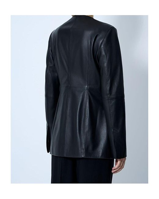 Totême Blue Totême Long Sleevedcrewneck Leather Jacket
