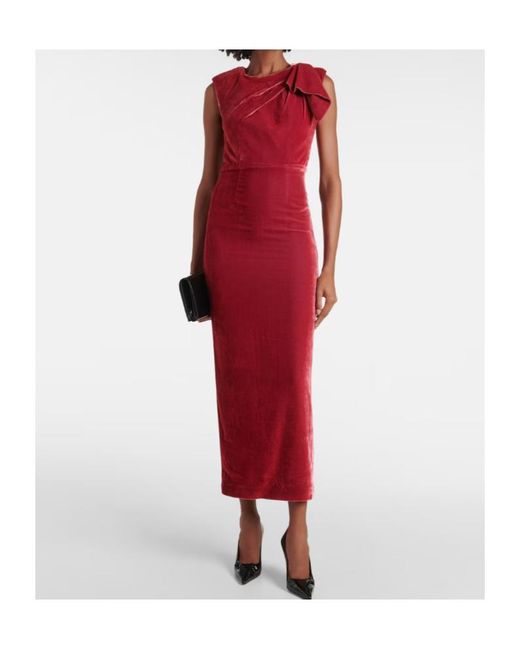 Roland Mouret Red Bow-Detail Velvet Maxi Dress