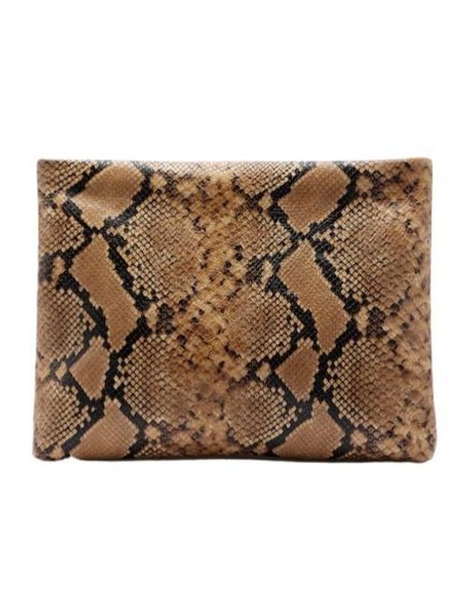 Nili Lotan Brown Jerry Small Snake-Print Leather Clutch