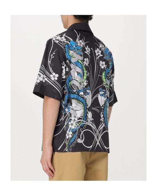 Amiri Blue Dragon Printed Short-Sleeved Bowling Shirt for men
