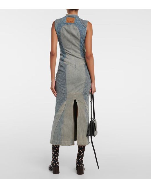 MARINE SERRE Gray All Over Moon Denim Maxi Dress