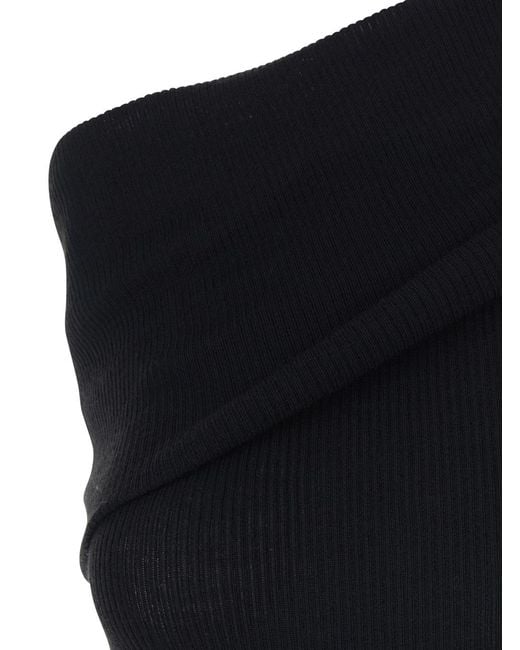 Rick Owens Black 'Athena' Asymmetrical Long Dress With Wide Neck And Ribbed Design