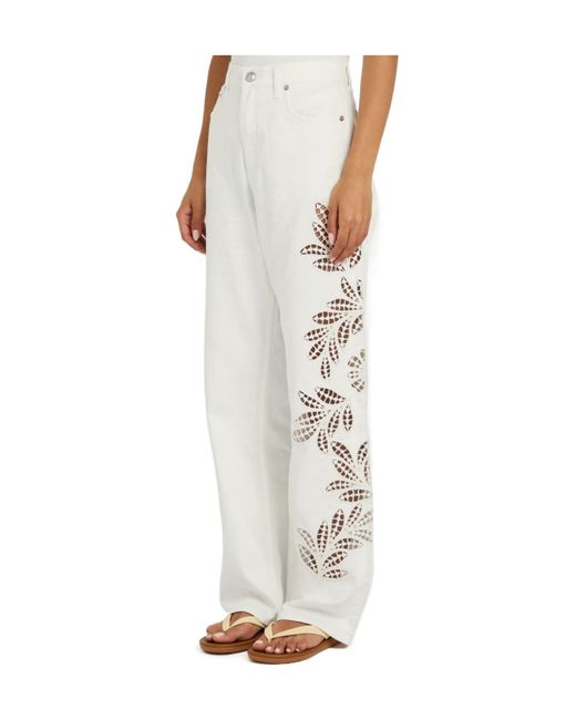 Rag & Bone White Embroidered Straight-Leg Jeans