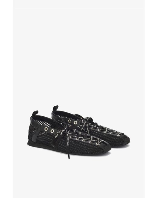 Ganni Black Mesh Lace-Up Flat Shoes