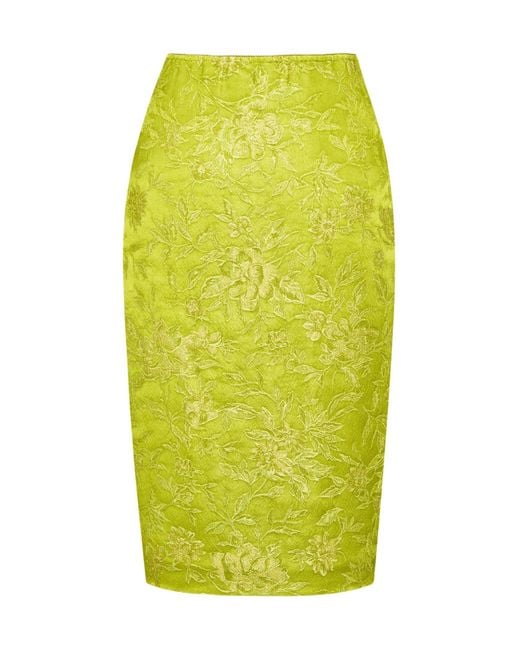Saint Laurent Green Brocade Midi Skirt
