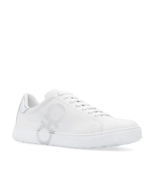 Ferragamo White Gancini-Print Lace-Up Sneakers for men