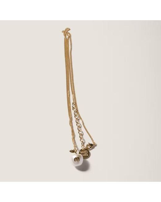 Miu Miu White Metal Necklace With Pendant