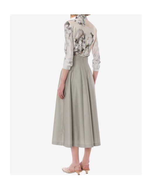 Alberta Ferretti Gray Pleated Midi Skirt