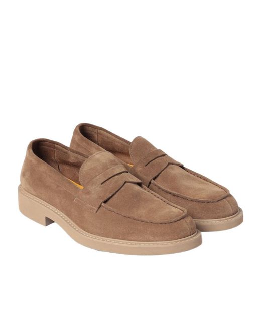 Doucal's Brown Suede Penny Loafers for men