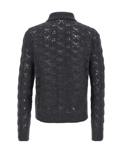 Jil Sander Black Openwork Wool Cardigan for men
