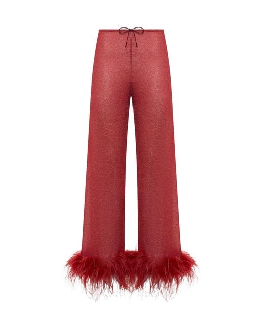 Oseree Red Oséree Feather-Trim Beach Trousers