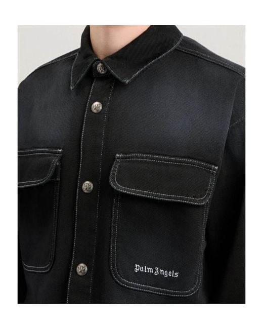 Palm Angels Black Classic Logo Loose Denim Shirt for men